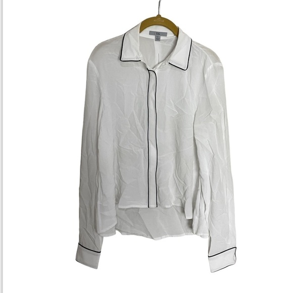 Zac Zac Posen White Button Down Shirt Black Piping - Picture 1 of 9